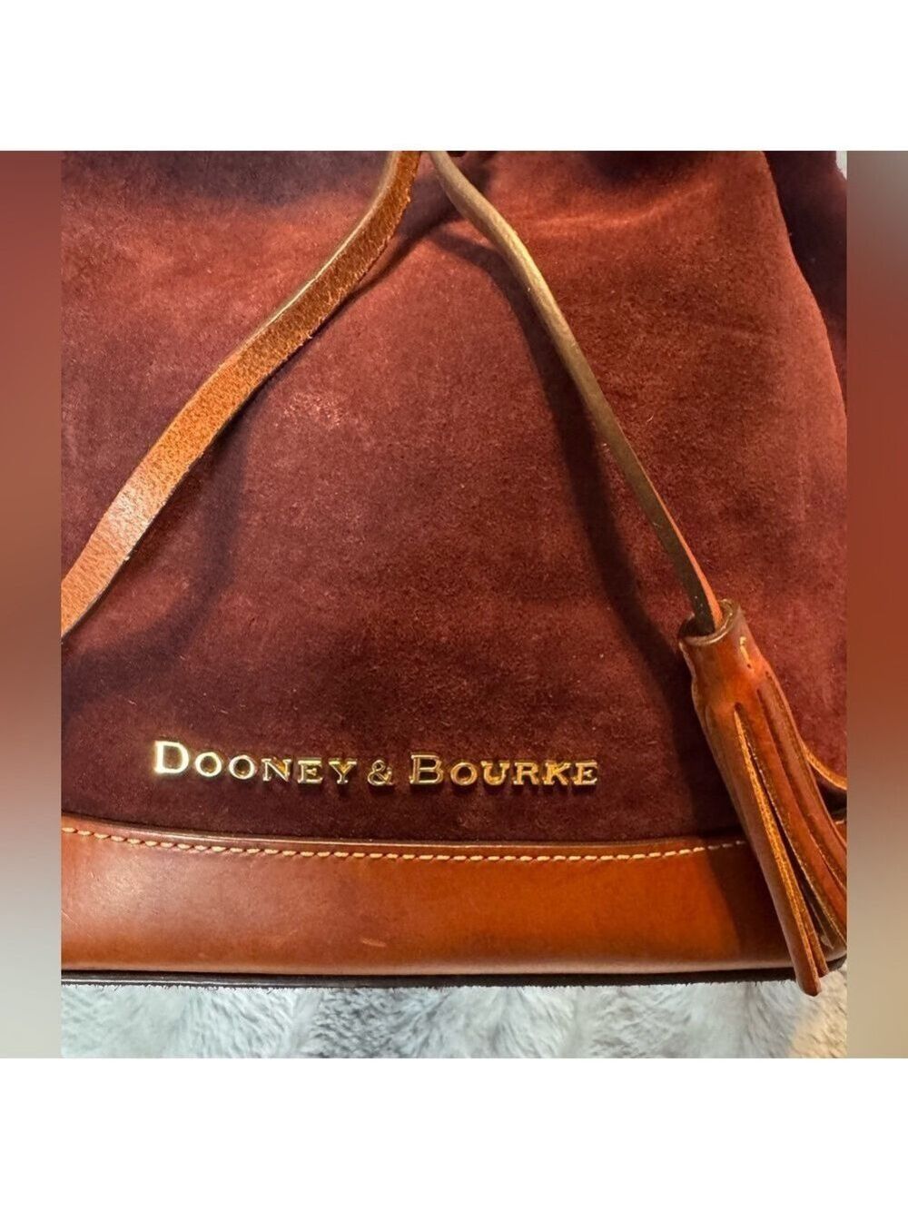 Dooney & Bourke - Suede Drawstring Bucket Bag - EUC 
Dark Brown/Burgundy Color - Picture 3 of 13